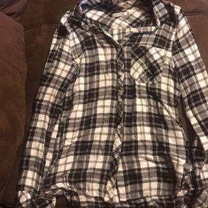 White and Black Plaid Button Up Shirt
